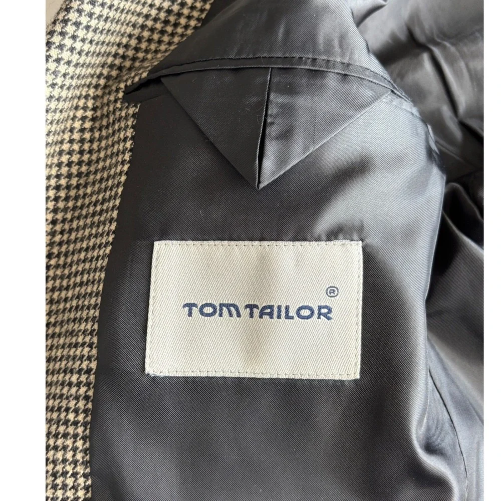 Tom Tailor Mens 36R Lambswool Houndstooth Blazer Brown Black 3 Button Sport Coat